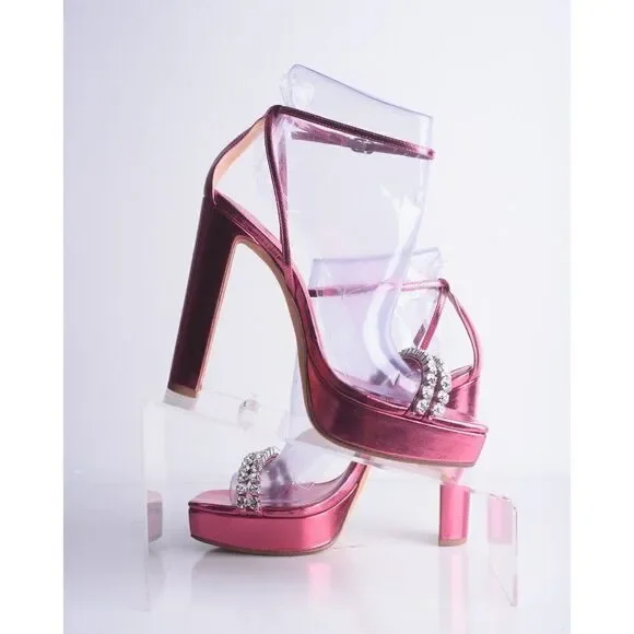 Alexandre Birman Womens Lenny Pink Crystal Platform Pumps Heels Sandal US 7.5